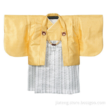 Little Boy Black Stripes Integrated Haori Hakama Set